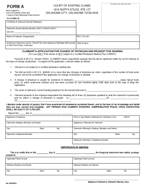 Oklahoma Claimant Application for Change of Physician