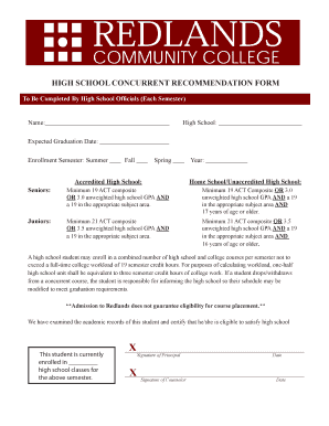 High School Concurrent Recommendation Form