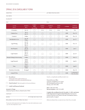 University of Oklahoma Spring 2016 Enrollment Form