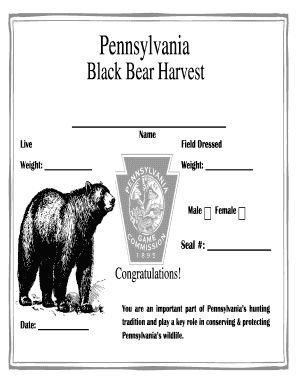 Bear Harvest Certificate Bear Harvest Certificate