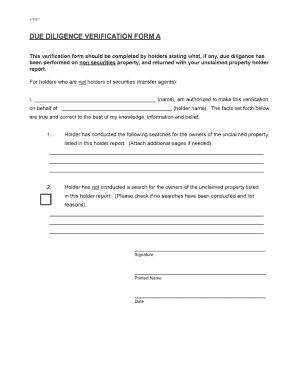 Due Diligence Verification Form A