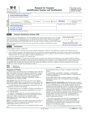 Form W-9 Request for Taxpayer Identification Number and Certification