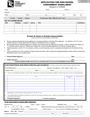 High School Concurrent Enrollment Application