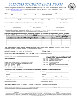 2012-2013 Student Data Form