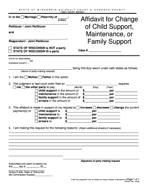 Wisconsin Affidavit for Change of Support or Maintenance