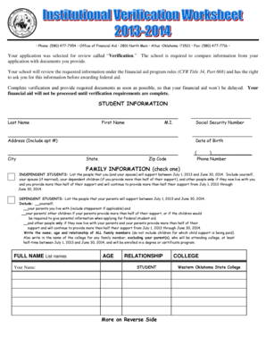 Financial Aid Verification Form