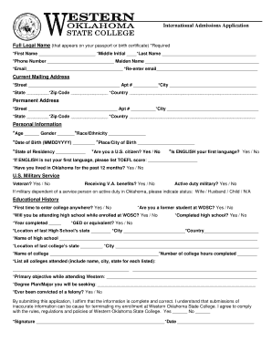 International Admissions Application