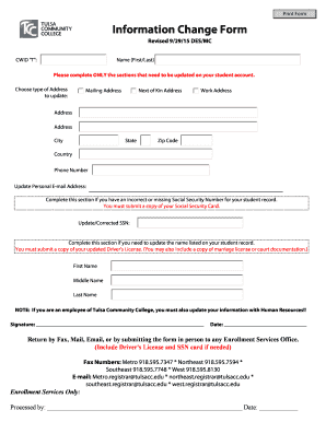 Tulsa Community College Information Change Form