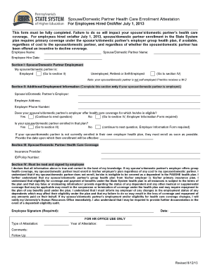 Spouse Domestic Partner Health Care Enrollment Attestation