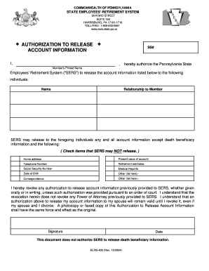 Pennsylvania State Employees Retirement Authorization to Release