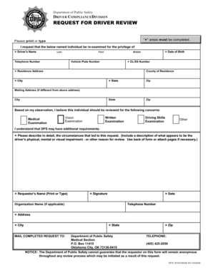 Driver Review Request Form