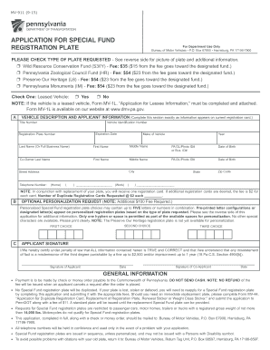 Pennsylvania Special Fund Registration Plate Application
