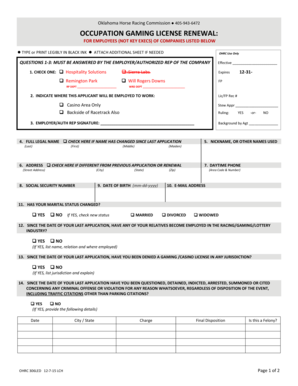 Oklahoma Horse Racing Commission Occupational Gaming License Renewal