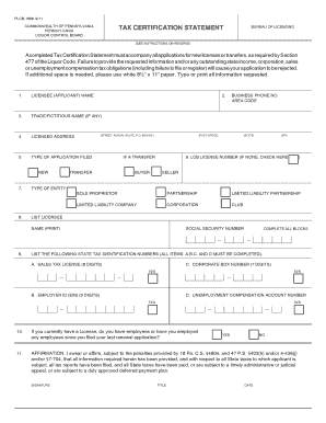 Pennsylvania Tax Certification Statement