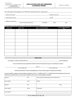 Pennsylvania Off-Premises Catering Permit Application