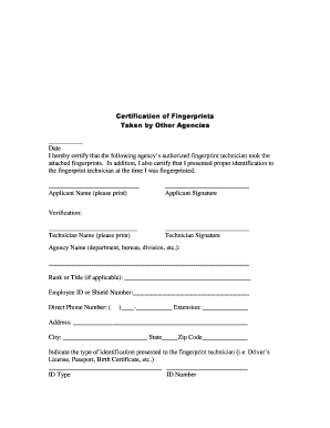 Certification of Fingerprints by Other Agencies