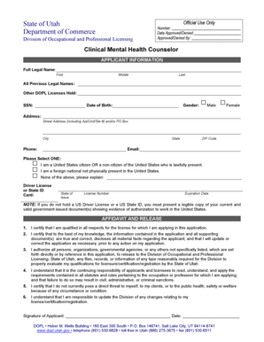 Utah Clinical Mental Health Counselor Application