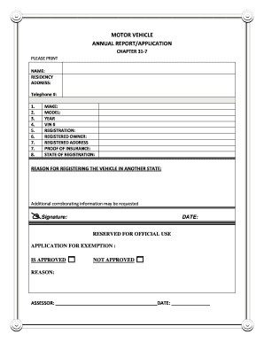 Motor Vehicle Annual Report/Application