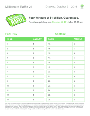Pennsylvania Lottery Pool Play Form
