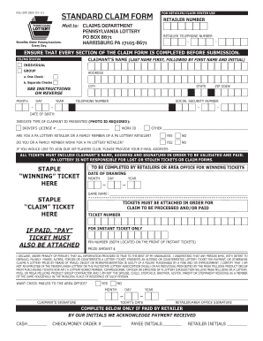 Pennsylvania Lottery Claim Form