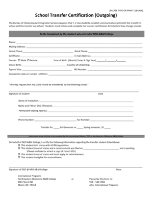 School Transfer Certification (Outgoing)