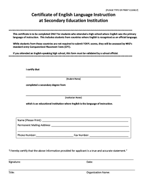 Certificate of English Language Instruction