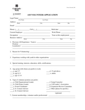4-H Volunteer Application