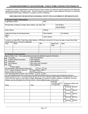 Vendor Responsibility Questionnaire - Public Work Construction Projects