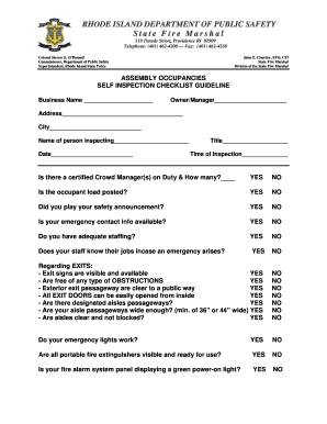 Rhode Island Assembly Occupancies Self Inspection Checklist