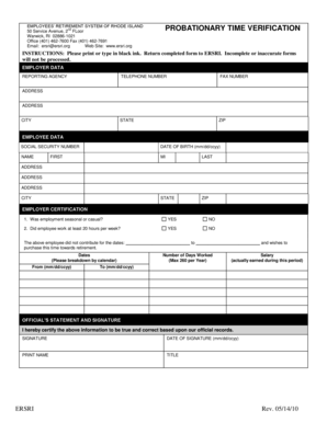 Rhode Island Probationary Time Verification Form