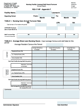 Nursing Facility Licensed Staff Hours/Turnover Report