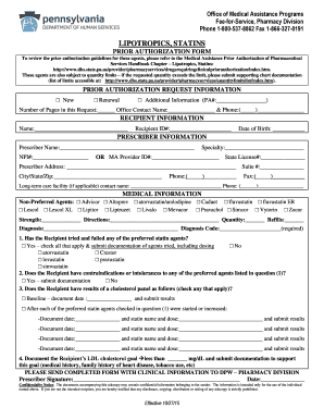 Pennsylvania Lipotropics Statins Prior Authorization Form