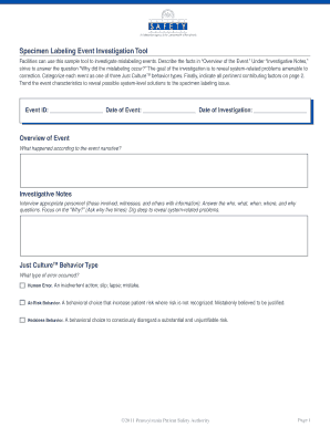 Specimen Labeling Event Investigation Tool
