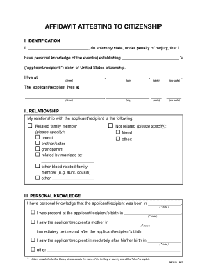 Affidavit Attesting to Citizenship