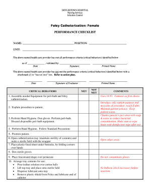 Foley Catheterization Performance Checklist
