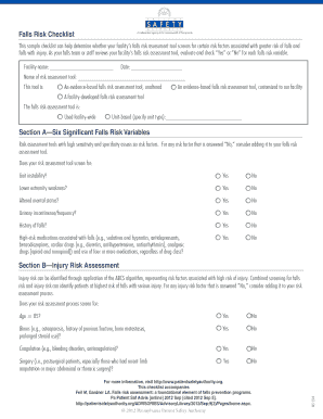 Falls Risk Assessment Checklist