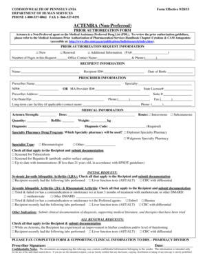 Pennsylvania Actemra Prior Authorization Form