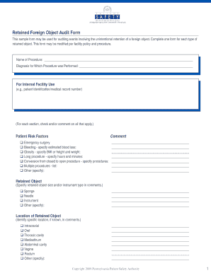 Retained Foreign Object Audit Form