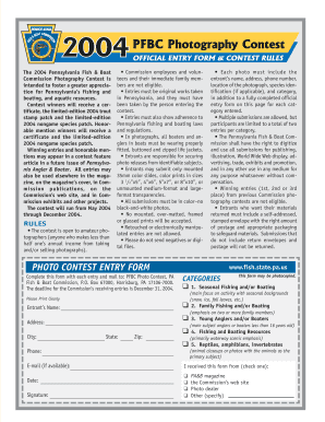 2004 Pennsylvania Fish & Boat Commission Photography Contest Entry Form