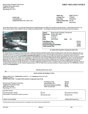 Pennsylvania Turnpike Toll Violation Notice
