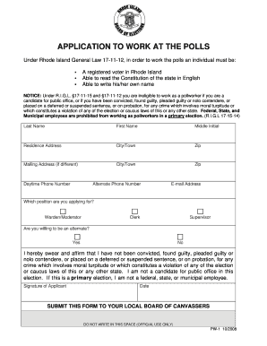 Rhode Island Poll Worker Application