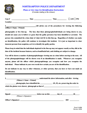 Northampton Police Photo Line-Up Identification Form