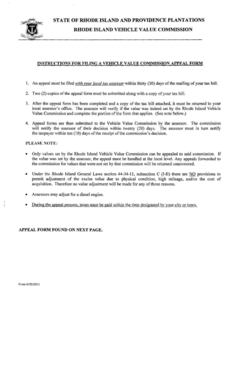 Rhode Island Vehicle Value Commission Appeal Form