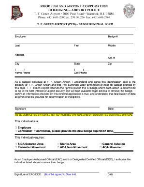 T. F. Green Airport Badge Renewal Form