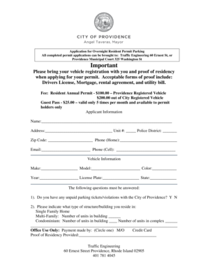Application for Overnight Resident Permit Parking