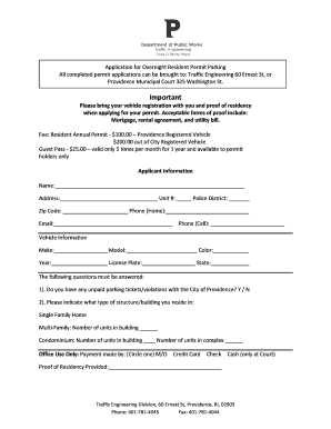 Application for Overnight Resident Permit Parking