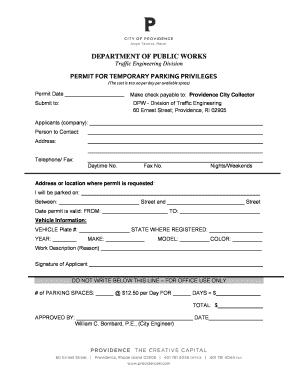 Permit for Temporary Parking Privileges