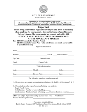 Providence Overnight Resident Permit Parking Application