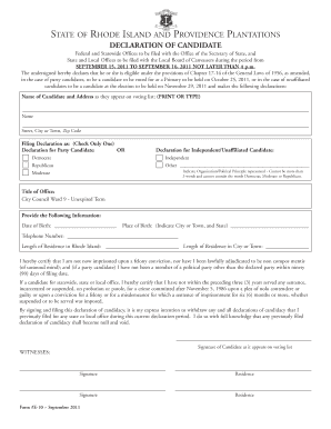 Rhode Island Candidate Declaration Form