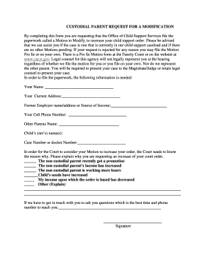 Custodial Parent Request for Child Support Modification